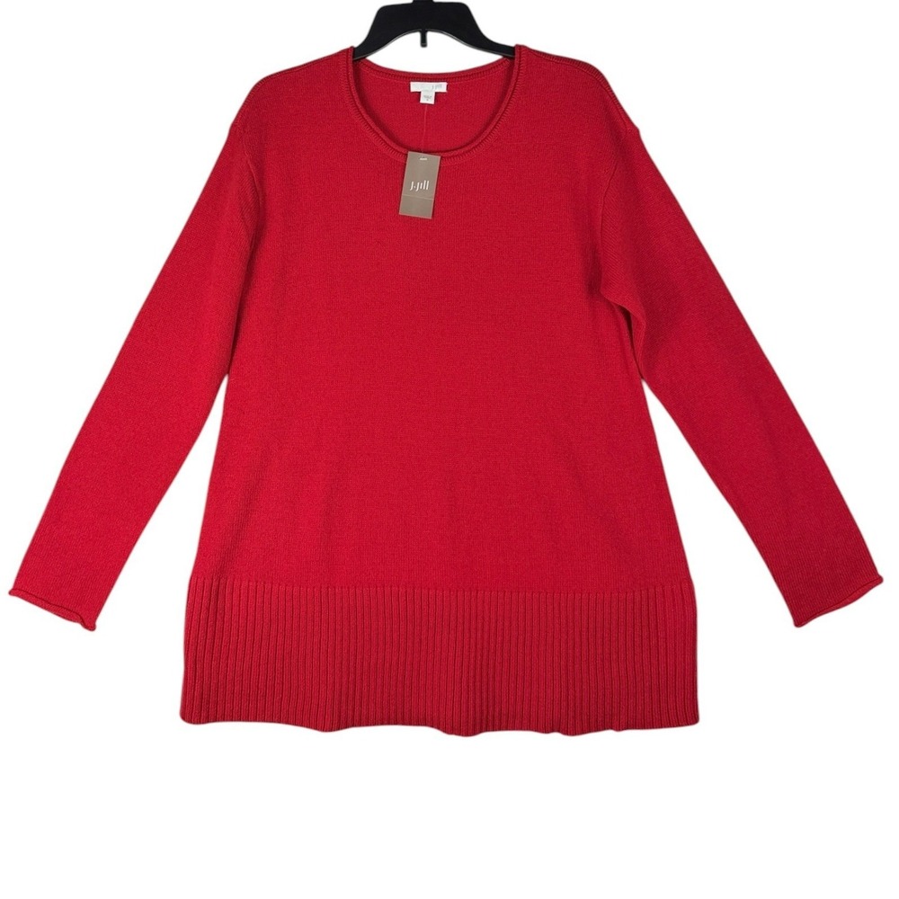 J. Jill Perfect Red Merino Wool Blend Crew Neck Tunic Sweater Medium NWT